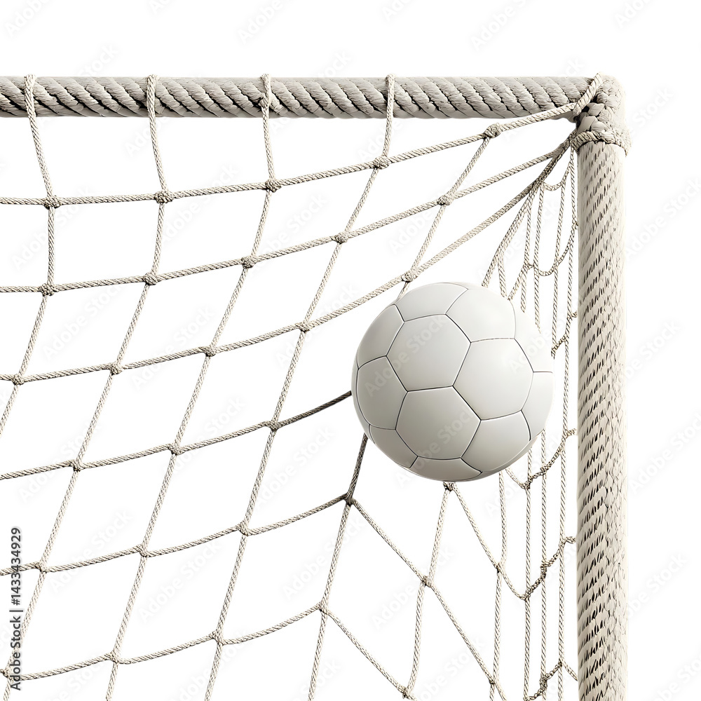 Naklejka premium Soccer ball in net, goal scored. Winning, victory, success.