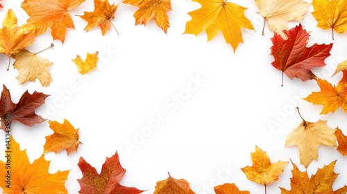 Autumn Maple Leaves Frame on White Background with Vibrant Fall Colors