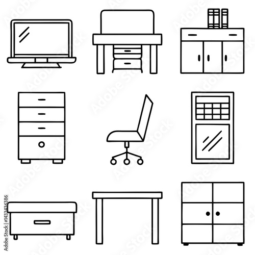Set of wooden furniture icons