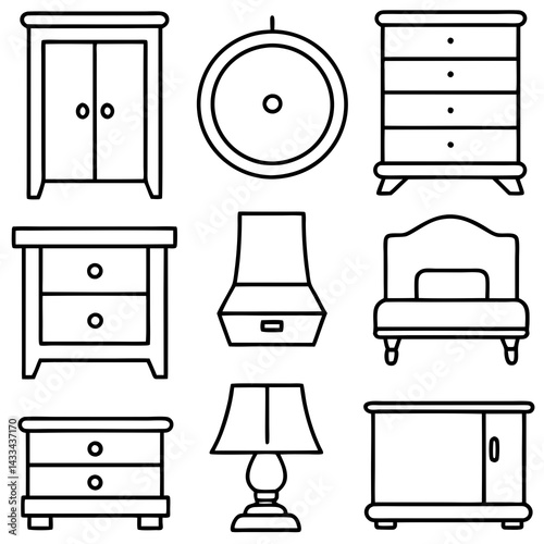 Set of wooden furniture icons