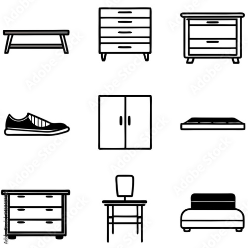 Set of wooden furniture icons