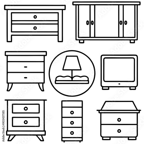 Set of wooden furniture icons