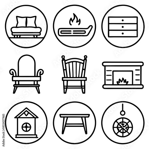 Set of wooden furniture icons
