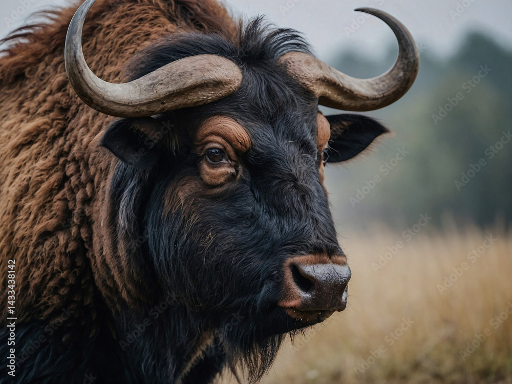 Mystic portrait of a Gaur, isolated on a white background.1