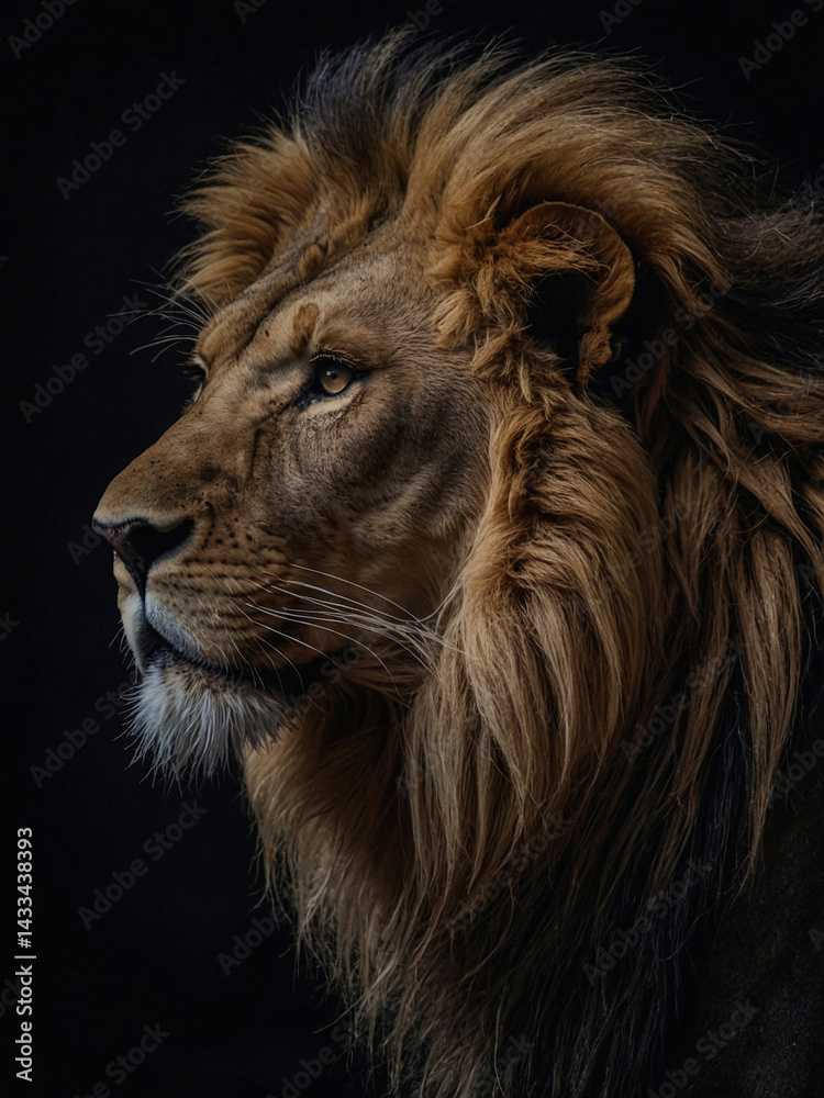 Mystic portrait of a Senegal lion in the studio.