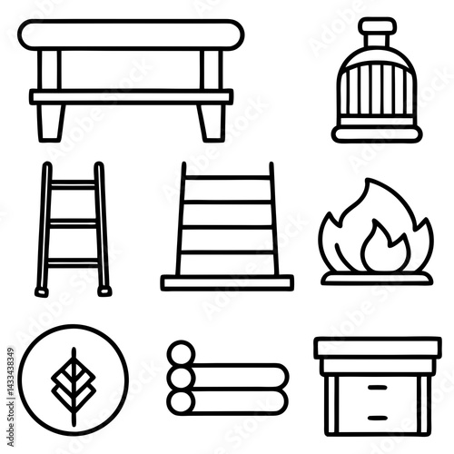 Set of wooden furniture icons