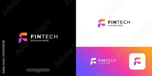 Letter F logo design inspiration. Abstract financial tech symbol logo branding.