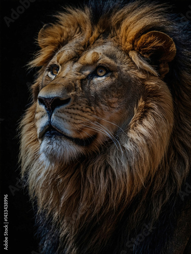 Obraz na płótnie Mystic portrait of an Asian lion with a dark background. w salonie