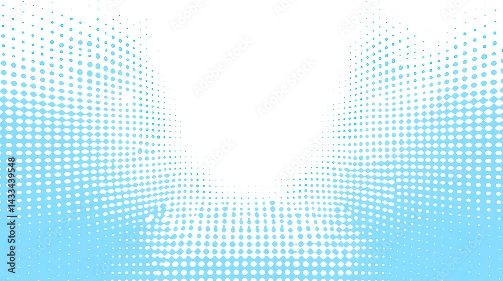 Fototapeta premium Light Blue Dotted Halftone Pattern Expanding from Center on White Backdrop Design