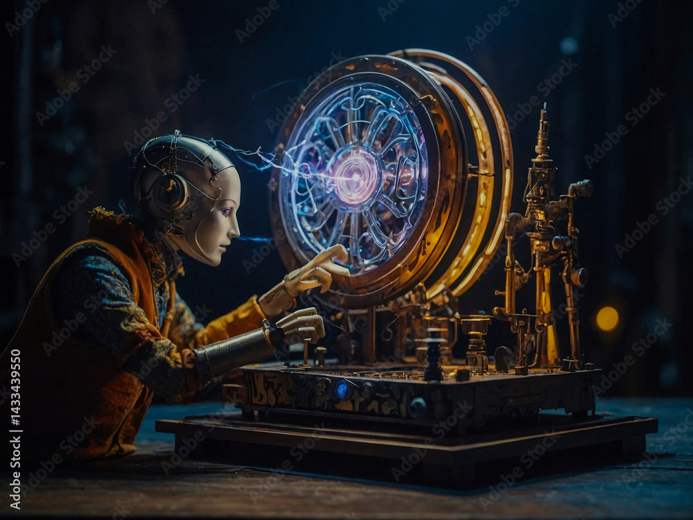 Mystical automaton creating an energy portal.