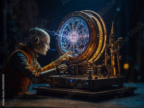 Obraz na płótnie Mystical automaton creating an energy portal. w salonie
