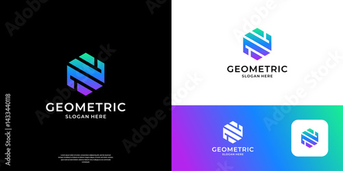 Abstract letter N logo design inspiration. Geometric initial N with hexagon shape symbol logo.