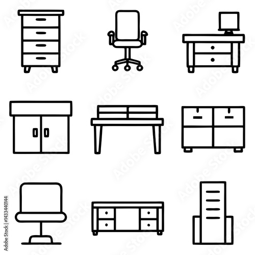 Set of wooden furniture icons