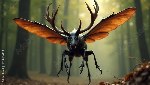 Hybrid Stag Beetle With Antlers And Wings