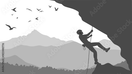 Dramatic Rock Climber Silhouette Vector – Extreme Adventure Minimalist Art