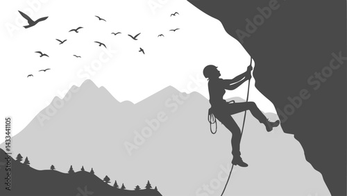 Dramatic Rock Climber Silhouette Vector – Extreme Adventure Minimalist Art
