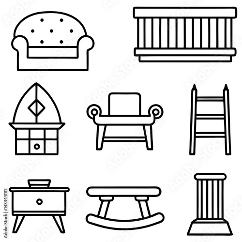 Set of wooden furniture icons