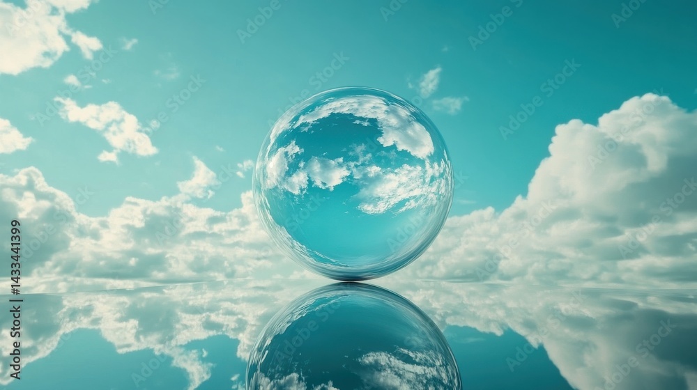Naklejka premium Floating Crystal Sphere Reflecting Endless Sky