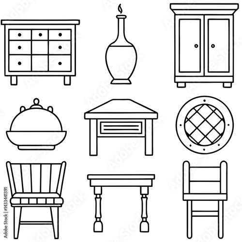 Set of wooden furniture icons