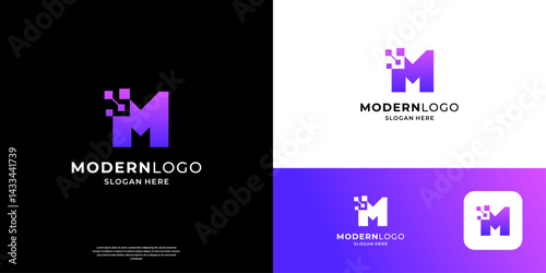 Abstract letter M logo design inspiration. Simple initial M tech symbol usable for business and corporate.