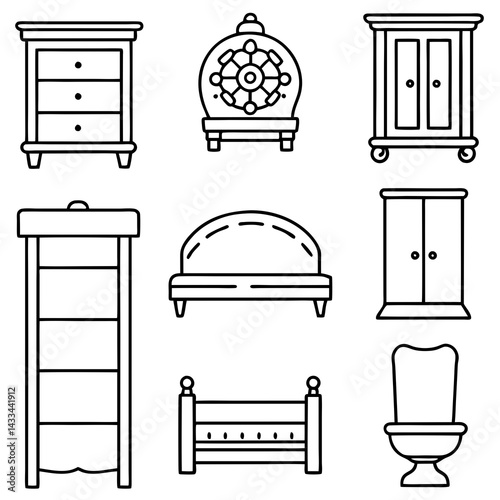 Set of wooden furniture icons