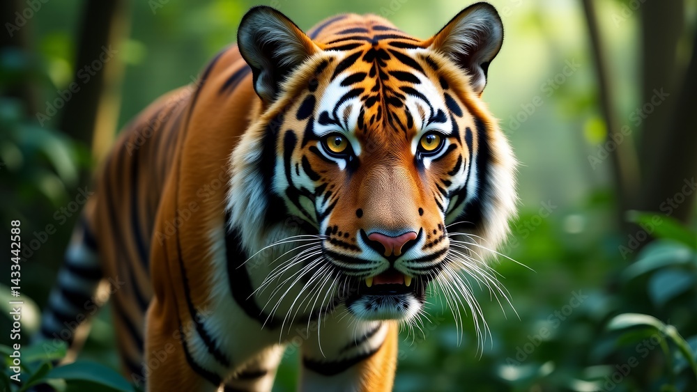 Fototapeta premium Tiger Walking In Jungle, Close Up