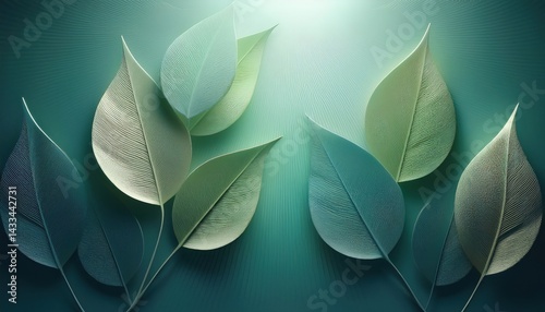 Delicate leaf arrangement nature background digital art minimalist style close-up organic aesthetics
