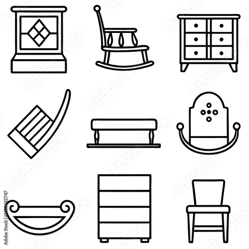 Set of wooden furniture icons
