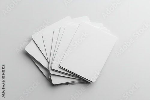 A stack of blank white cards on a white surface