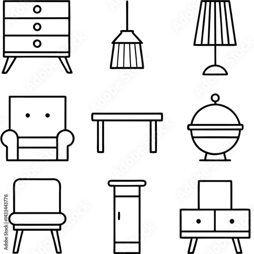 Set of wooden furniture icons