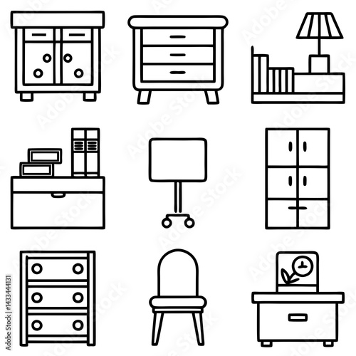 Set of wooden furniture icons