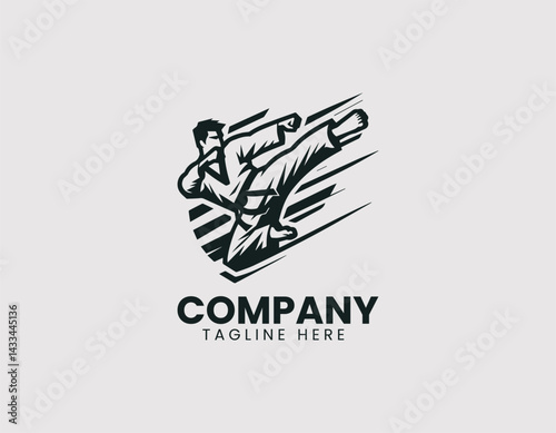 Dynamic Taekwondo Athlete Kicking Illustration Vector Logo Design