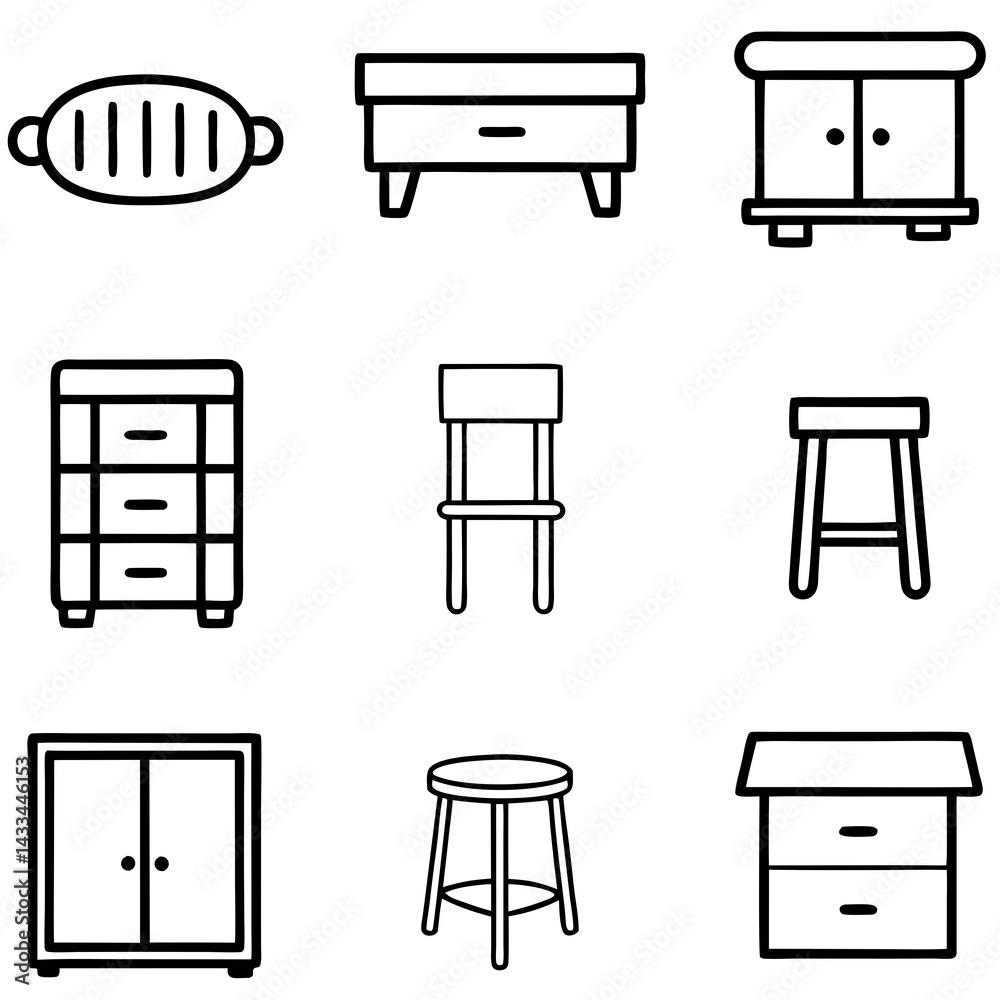 Fototapeta premium Set of wooden furniture icons