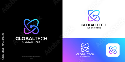 Abstract letter G tech logo design. Geometric initial G connection with symbol global globe logos.