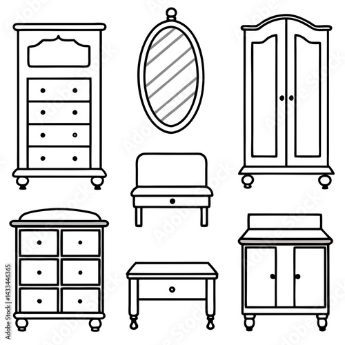 Set of wooden furniture icons