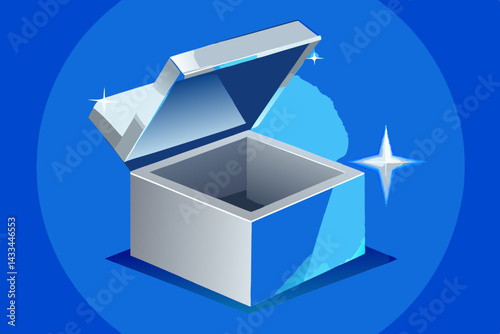 Opening a Shiny Silver Box on Blue Background