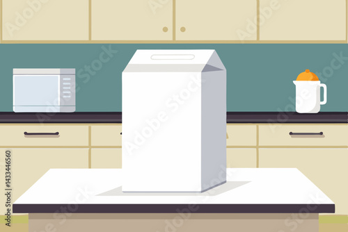 Blank White Box on Kitchen Counter Product Packaging