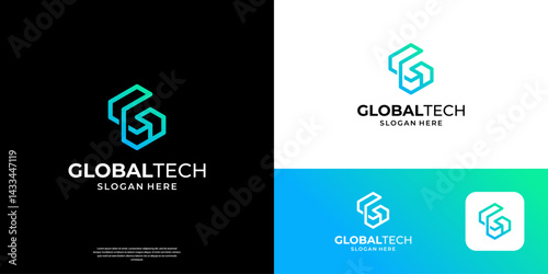 Geometric letter G tech logo design inspiration.