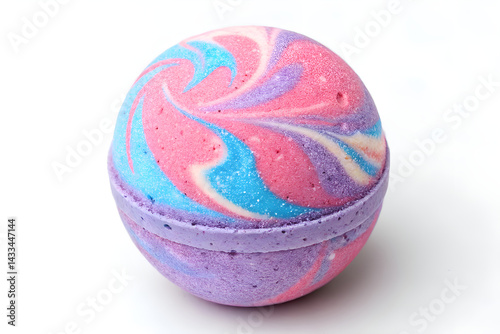 Isolated colourful painted Easter eggs, a spring holiday decoration and celebration object, sit in a round basket on a white background.