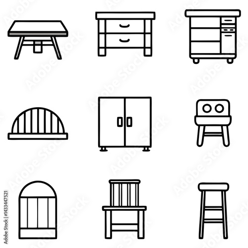 Set of wooden furniture icons