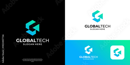 Geometric letter G tech logo design inspiration.