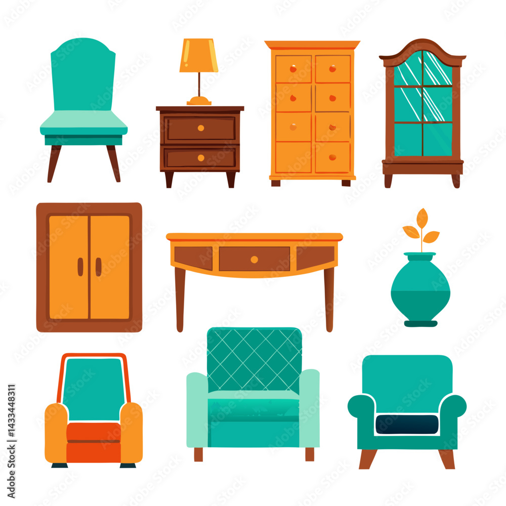 Fototapeta premium Set of wooden furniture icons