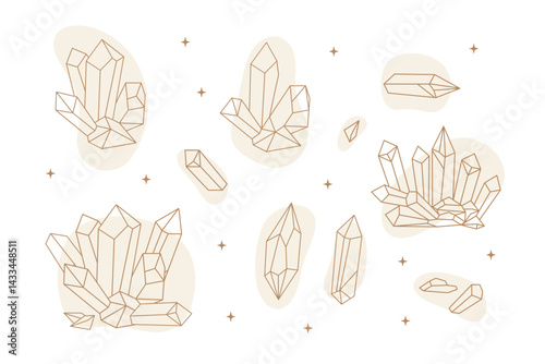 Set of celestial abstract line art crystals vector vector illustration