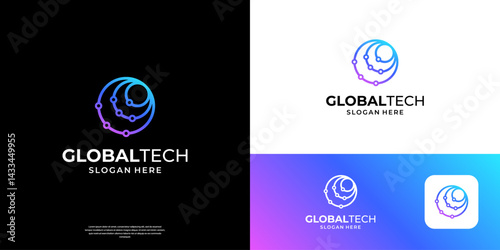 World global logo design. Letter O connection digital technology symbol logo.