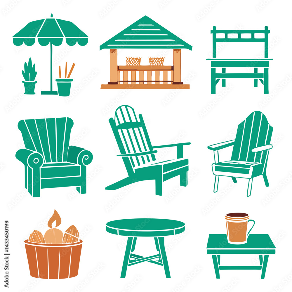 Obraz premium Set of wooden furniture icons