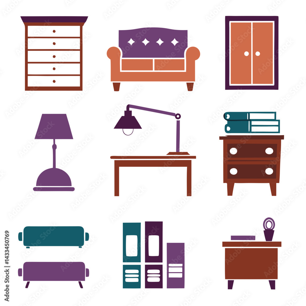 Fototapeta premium Set of wooden furniture icons