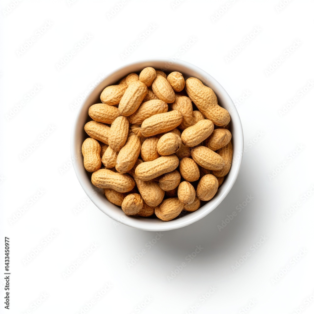 Peanuts in bowl top view isolated on white background Peanuts in bowl top view isolated on white background