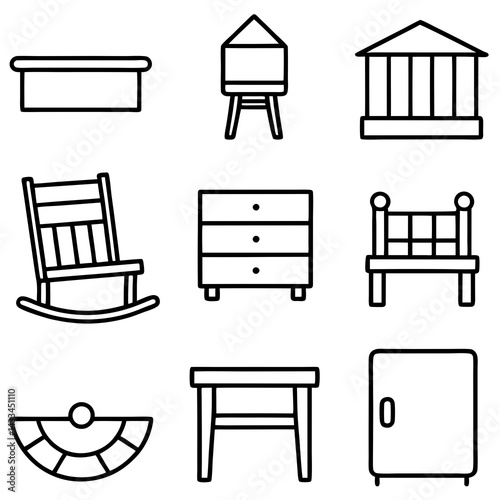 Set of wooden furniture icons