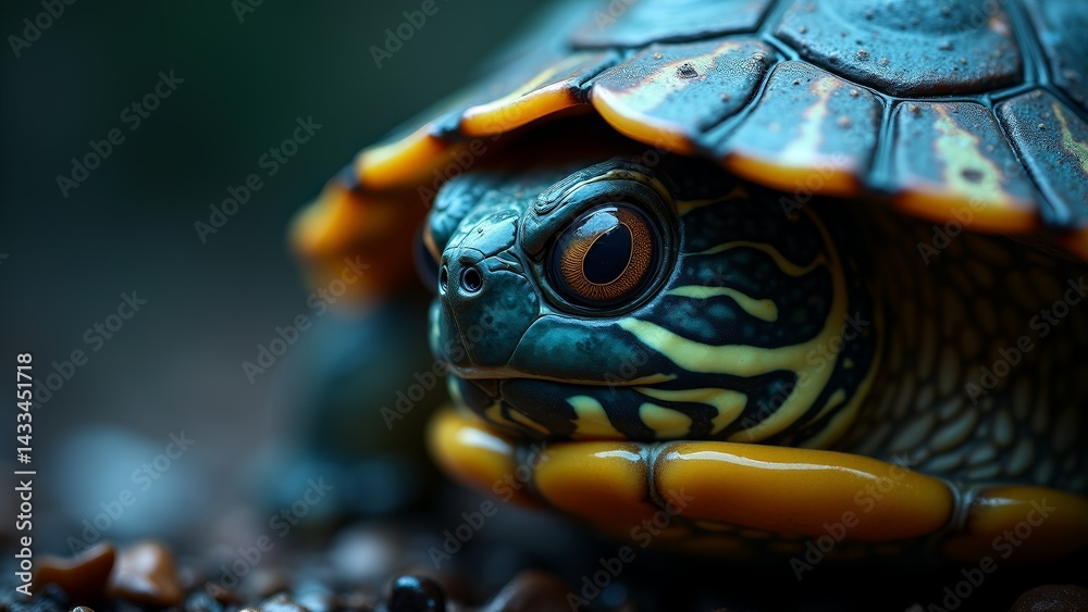 Obraz premium Close-Up Portrait Of Red-Eared Slider Turtle