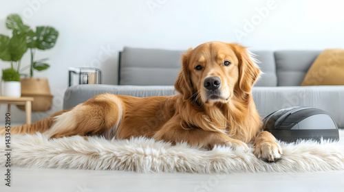 Golden Retriever Relaxing In Modern Living Room